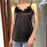 Gwmlk Summer Satin Crop Top Women Camis Roupas Silk Off White Lace Tops Female Camisole Black Halter T-shirts Basic Woman Clothes