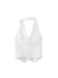 Gwmlk TRAF 2023 Women Tops Short Flower Embellished Monochrome Casual Vest Sleeveless Casual Tops Woman Female Top