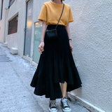 Gwmlk White High Waist Pleated Skirt Women 2023 Korean Fashion Asymmetrical Ruffles Long Skirt New Summer A-line Midi Skirts