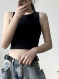 gwmlk new ladies retro crop top high waist slimming stretch slim short sleeveless bottoming top