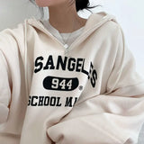 Gwmlk Harajuku Letter Printing Sweatshirts Women Student Loose Warm Plus Velvet Hoodies Casual Loose Zipper Hooded Pullovers