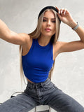 gwmlk Solid Tank Tops Women Skinny O-Neck Sleeveless Body-Shaping Undefined All-Matching Vest Female Streetwear Clothing