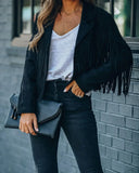 Gwmlk Women Y2k Fringed Hem Tassel Cardigan Crop Tops E-girl Motor Biker Jacket Suede Leather Jacket 90s Vintage Streetwear Coat Cool