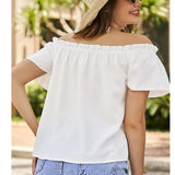 Gwmlk Off Shoulder Women Blouse Short Sleeve 2023 New Ruffled Shirt Casual Loose Sweet Tops Solid Color Clothes Blusas 25274