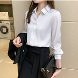 Gwmlk Women Blouses Elegant Shirts for Women Silk Fashion Vintage Womens Tops 2023 Spring New Solid Women Clothing Casual Blouse