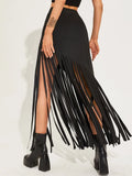 Gwmlk Gothic Dark Tassel Irregular Skirt Female Punk High Waist Sexy Maxi Skirts for Womens Fairy Grunge