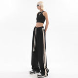 Gwmlk Striped Joggers Sweatpants for Women Streetwear Bf Hip Hop Drawstring High Wiast Wide Leg Pants Lady Baggy Straight Trousers