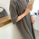 Gwmlk Sleeve Dress Women Summer New Leisure Large Size Simple Solid Retro Fashion M-4XL Chic Soft Elegant Mid-calf Dress