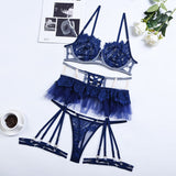 Gwmlk Ruffle Lingerie Sexy Fancy Underwear Luxury Lace Sensual Transparent Bra Lace Outfit 5-Piece Thin Fine Erotic Sets