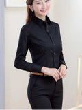 Gwmlk Women Shirt White Shirt Female Long-sleeve Professional Shirt Formal Dress Large Size Work Clothes OL Button Womens Tops