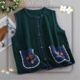 Gwmlk Winter Japan Style Mori Girl Hollow out embroidered Cardigan Literary Retro V-Neck Sleeveless Women Sweater Vest