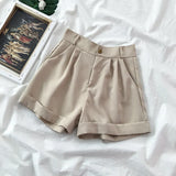 Gwmlk Summer High Waisted Shorts Women Japanese Style Simple Solid Wide Leg Shorts Ladies Loose Soft Daily Casual Short Pants