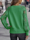 Gwmlk Fashion Lace Stitching Knitwear Blouses Women Long Sleeve V Neck Tops Green Elegant Loose 3XL Hollow Out Clothes 24333