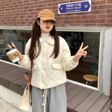 Gwmlk Women Autumn Winter Short Parkas Korean Beige Lightweight Down Cotton Jacket Woman College Style Loose Padded Coat