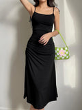 gwmlk Strappy Ruched Sexy Black Dress Irregular Elegant Backless Long Dress Party Summer Dresses Women 2023 Clothes