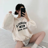 Gwmlk Harajuku Letter Printing Sweatshirts Women Student Loose Warm Plus Velvet Hoodies Casual Loose Zipper Hooded Pullovers