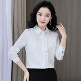 Gwmlk Silk Shirts Women Embroidery Lace Shirt Woman Long Sleeves Blouses Women Satin Silk Shirts Womens Tops White Shirts Tops