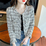 Gwmlk Korean Fashion Tweed Woolen Jacket Women Autumn Single Breasted Plaid Tassel Office Lady Outwear Vintage Short Coat