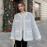 Gwmlk Korean Loose Lamb Wool Jackets Ladies Autumn Winter Thickened Warm Plush Coats Women Streetwear O-Neck Faux Fur Outwear