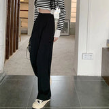 Gwmlk Autumn Winter Wide Leg Pants Women Korean Fashion High Waist 2 Buttons Suit Pants Woman All-Match Loose Casual Trousers