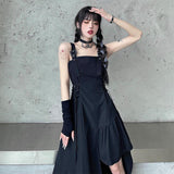 Gwmlk Goth Black Slip Dress Y2k Streetwear Women Vintage Techwear Irregular Backless Dresses Gothic Korean Fashion Aesthetic