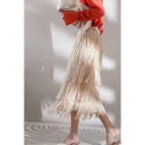 Gwmlk Summer New Pleated Niche Tassle Long Skirts Women Fashion All-Matching Youthful-Looking Slim Long Skirts for Women