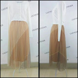 Gwmlk Korean Fashion Contrast Mesh Long Skirt Women Elastic High Waist A-line Pleated Skirts 2023 New Summer Long Tulle Skirt