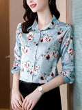 Gwmlk Women's Shirt Long Sleeve Blouse Fashion 2023 Spring New Womens Tops Basic Floral Shirts for Women OL Satin Female Clothing