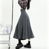 Gwmlk College Style Women Pleated Skirt 2023 Spring Summer High Waist Long Skirts Woman Korean Style Gray A-Line Midi Skirt