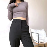 Gwmlk Spring Autumn Women's Lengthen Suit Pants Fashion High Waist Loose Straight Pants Black Gray Office Ladies Trousers