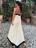 Gwmlk TRAF 2023 Summer Beach Slip Dress Women Loose V-neck Party Evening Long Dresses Female 2023 Holiday Patchwork Lady Dress