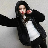 Gwmlk High Quality Faux Rabbit Fur Hooded Coat Women Black Luxury Faux Fur Jacket Female Winter Zip Thick Warm Furry Coats