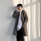 Gwmlk Men's Coat Korean Long Plaid Woolen Overcoat Fashion Casual Single-breasted Long Jackets luxury Winter Clothes for Men 2023