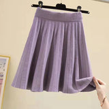 Gwmlk 2023 Spring Summer Women Pleated Skirt Solid Color High Waist Knitted Skirt Woman Korean Fashion A Line Short Skirts