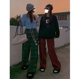 Gwmlk Fashion Loose Plaid Pants Women Y2K Vintage Red Green Wide Leg Checkered Trousers Woman Harajuku Street Jogg Sweatpants