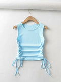 gwmlk Summer NEW Arrival Women Solid Color Sexy Causal Crop Top With String Both Side Club For Fashion Ladies