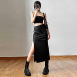 Gwmlk Black Sexy Split Women's Skirts All-Match Hot Street High Waist Long Skirt Women Y2K Personality Trend Slim Fit Skirts