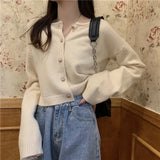 Gwmlk Casual Soft Knitted Cardigan Women Autumn Winter Single-Breasted Cropped Sweaters Woman Korean Loose Knit Cardigan Coat