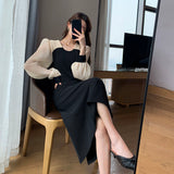 Gwmlk Dress Long-sleeved Hepburn Style Spring New Mid-length Skirt French Style Dresses