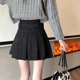 Gwmlk Korean Fashion with Belt Pleated Skirts Women All-Match Pink High Waist Mini Skirts 2023 New Street Plaid Skirts Woman