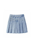 Gwmlk TRAF Pleated Denim Mini Skirt Woman Solid Blue Jeans Summer Skirt For Women High Waist Sexy Short Skirts Y2k Streetwear