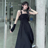 Gwmlk Goth Black Slip Dress Y2k Streetwear Women Vintage Techwear Irregular Backless Dresses Gothic Korean Fashion Aesthetic