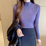 Gwmlk Black White Knitted Sweater Women Pullover 2023 Spring Long Sleeve High Elastic Jumper Slim Fit Solid Casual Sweaters