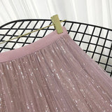 Gwmlk Fashion Sequined Pleated Skirts Women Spring Summer Tulle A-line Long Skirt Female Elegant Chic High Waist Midi Skirts