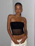 gwmlk Corset Black Crop Top Women Patchwork Tube Top Sexy Sleeveless Off Shoulder Cami Summer Streetwear Slim Strapless Tank Tops