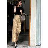 Gwmlk Solid Wide Leg Pants Women Elegant Temperament Office Lady Ankle-Length Pants Trendy Basic French Style Classic Trousers