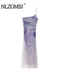 Gwmlk TRAF Summer Dress Woman Gradient Tie Dyed Printed Pleated Dress Backless Sleeveless Dresses Chic Casual Slim Dress