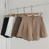 Gwmlk Casual Simple Shorts Women Korean Fashion Elastic High Waist Shorts Woman Ulzzang Summer Pleated Wide Leg Short Pants