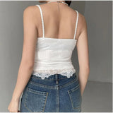 Gwmlk Neck Sleeveless Lace Corset Blouse Summer Women Sexy Short Tank Tops Elegant Fashion Y2k Slim Shirt Girl Basic Clothes 25831