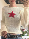 gwmlk y2k Star Sweaters Grunge Cute Slim Slash Neck Jumpers Harajuku Prepply Korean Pullovers Streetwear Women Aesthetic Top